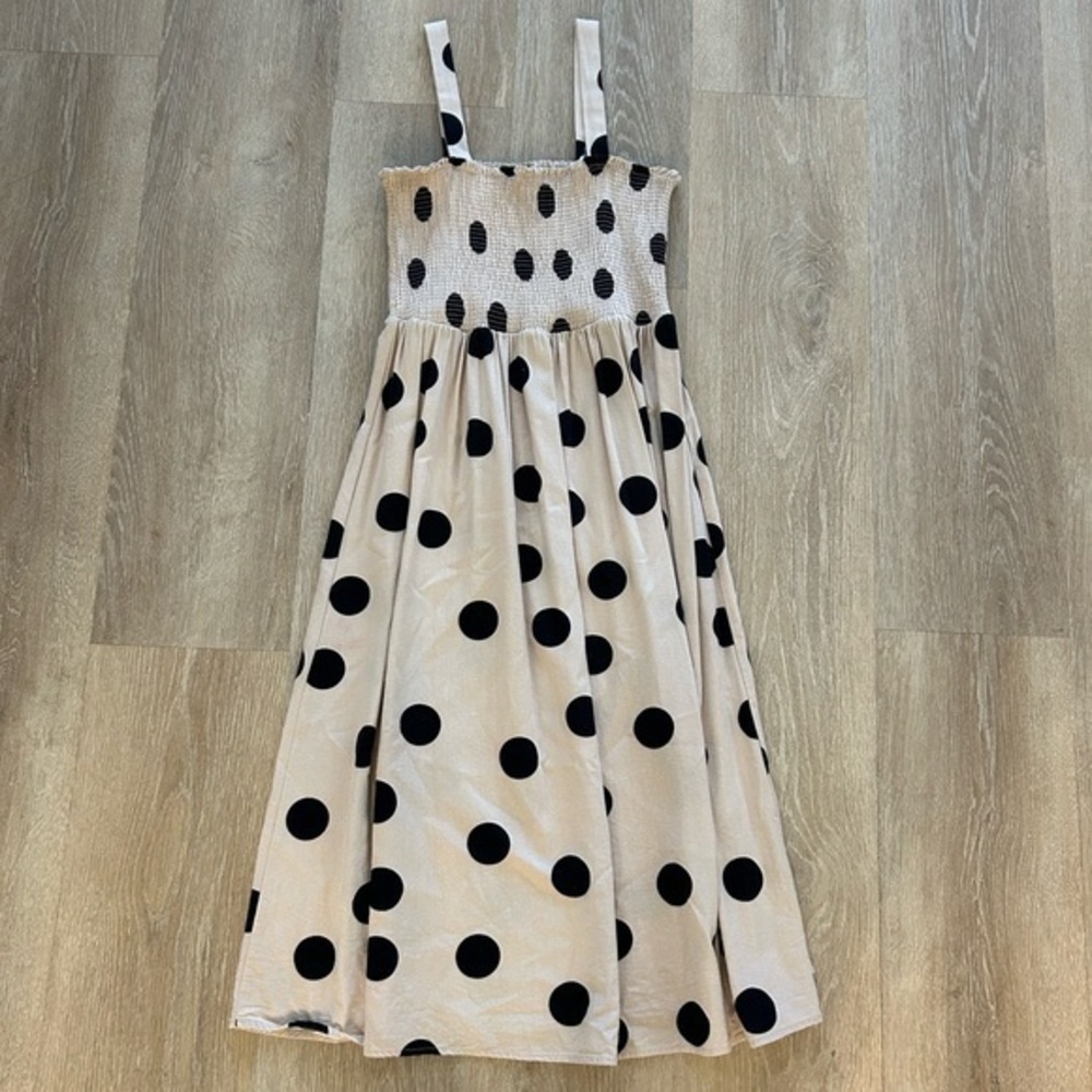 Blu Pepper smocked polka dot midi dress